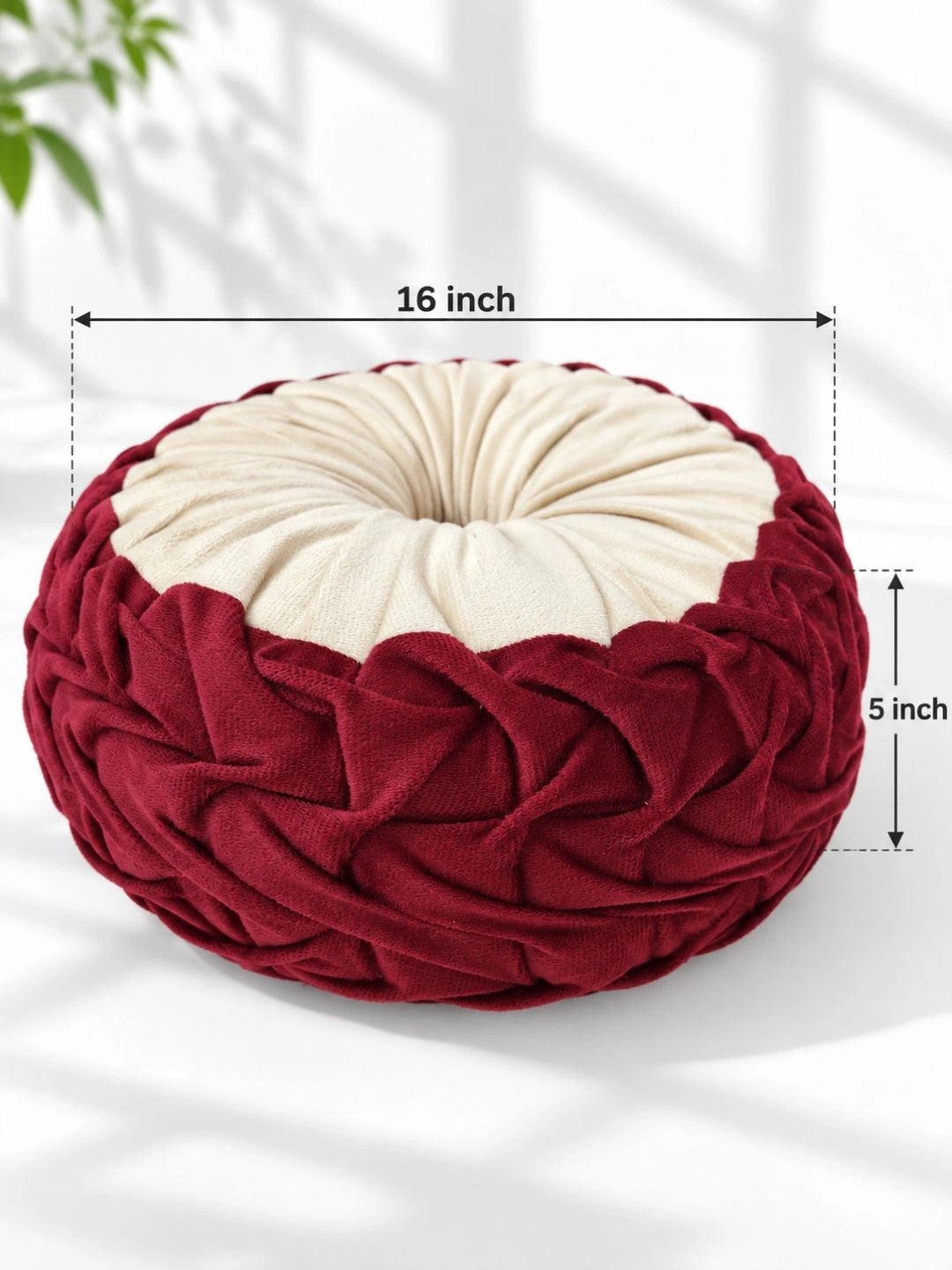 Maroon round floor cushions, set of 2