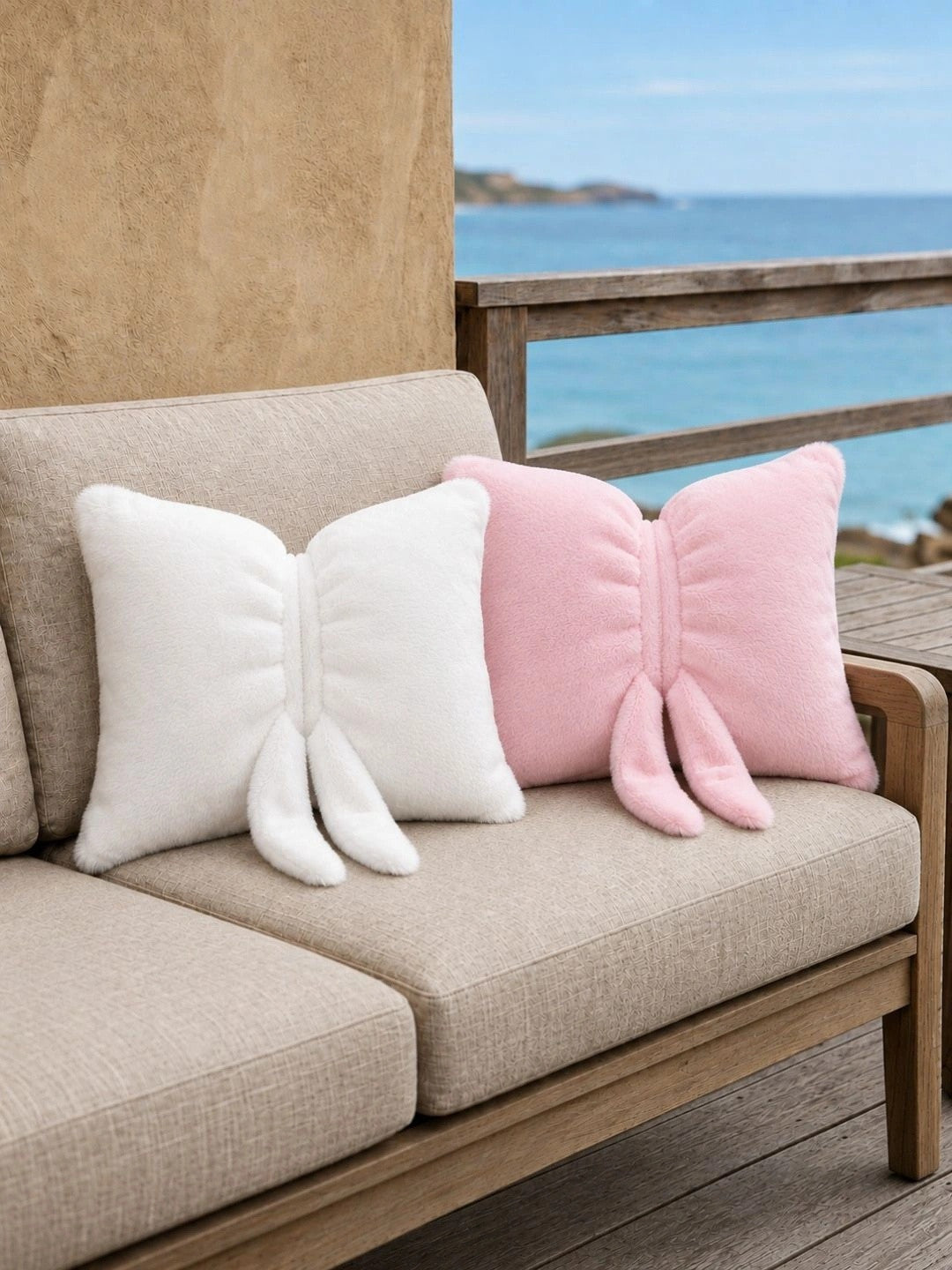 Pink & white rectangle floor cushions, set of 2