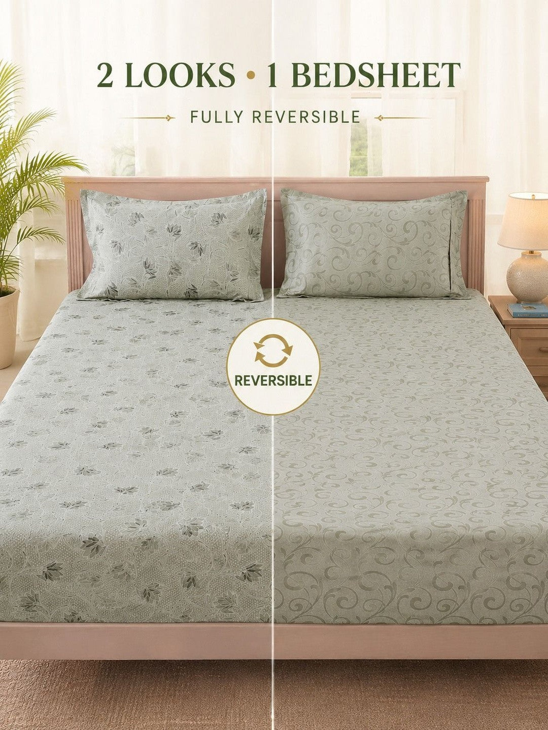 Grey & beige floral queen bedsheet