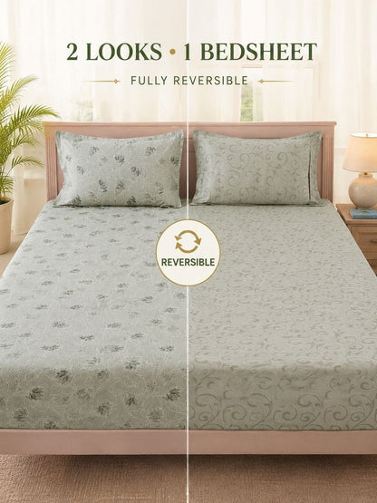Grey & beige floral queen bedsheet