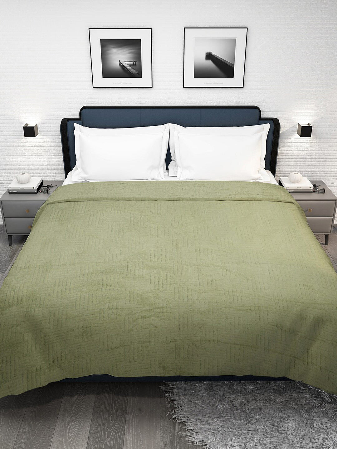 Lime green geometric fur mild winter double bed blanket