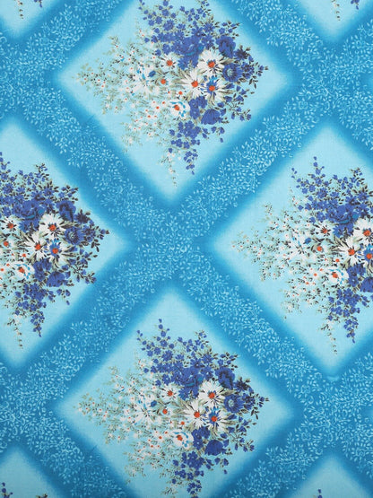 Blue floral cotton queen bedsheet, blue & white