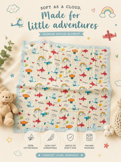 Beige cartoon characters AC room blanket