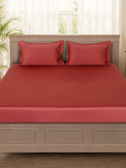 Red solid king size satin bedsheet, maroon