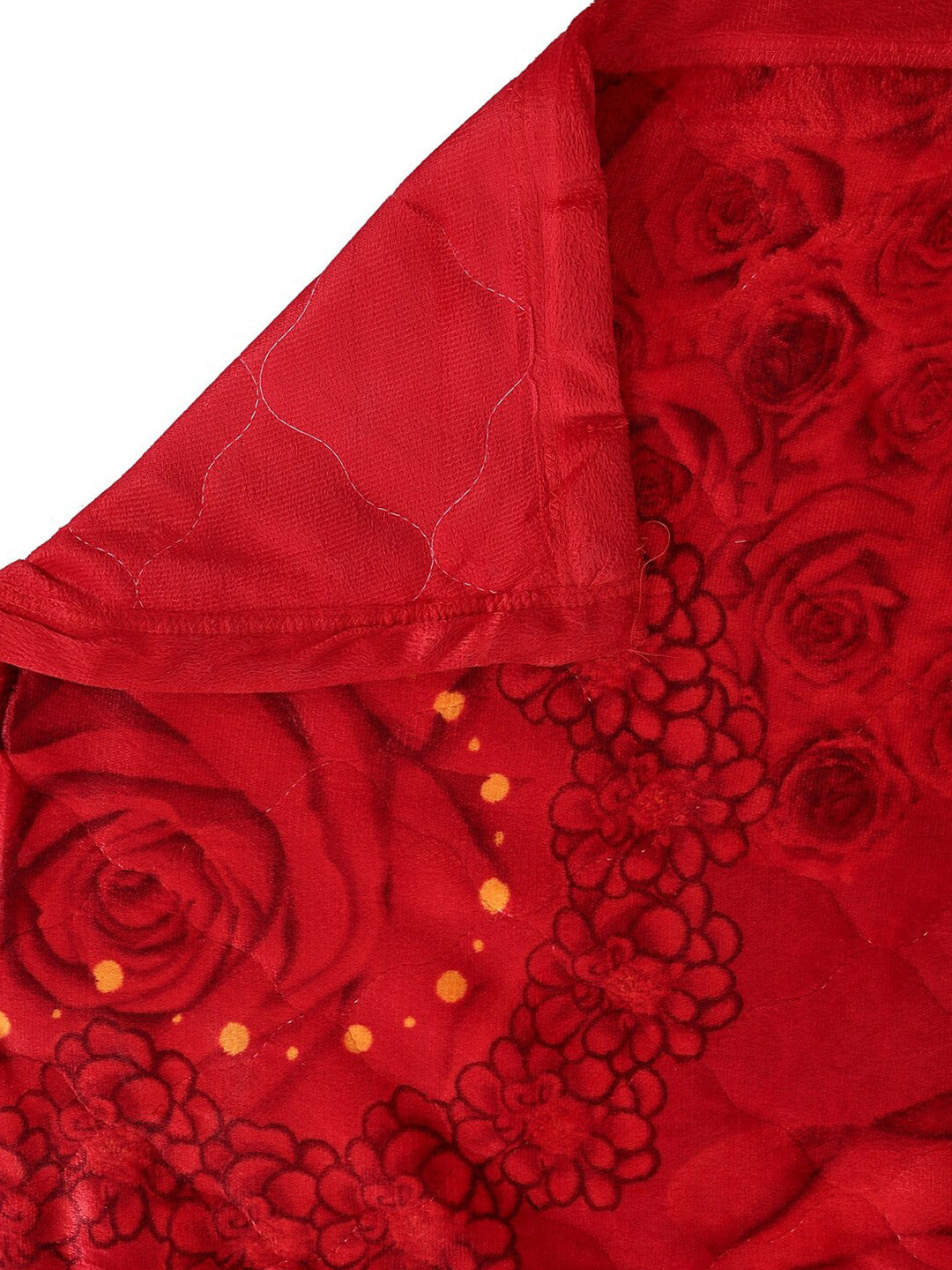 Red floral printed double bed quilt