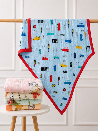 Beige cartoon characters AC room blanket