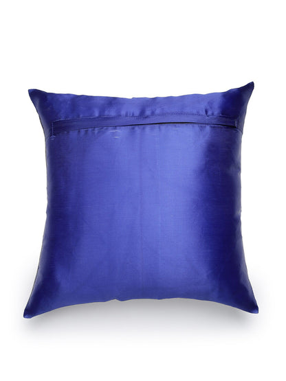 Blue ethnic motifs brocade zari square cushion covers, set of 2, green & blue