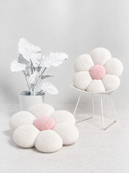 White & pink flower shape cushion, set of 2