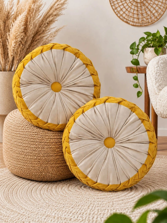 Yellow round floor cushions, set of 2