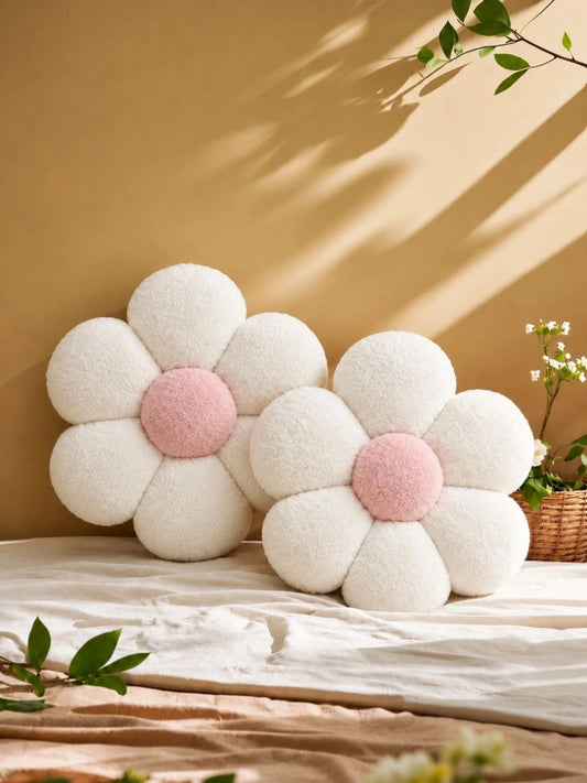 White & pink flower shape cushion, set of 2