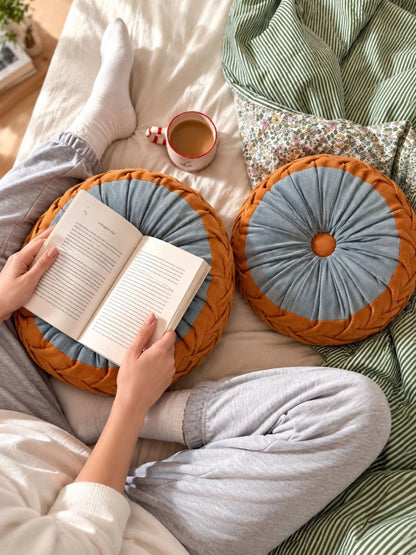 Brown round floor cushions, set of 2