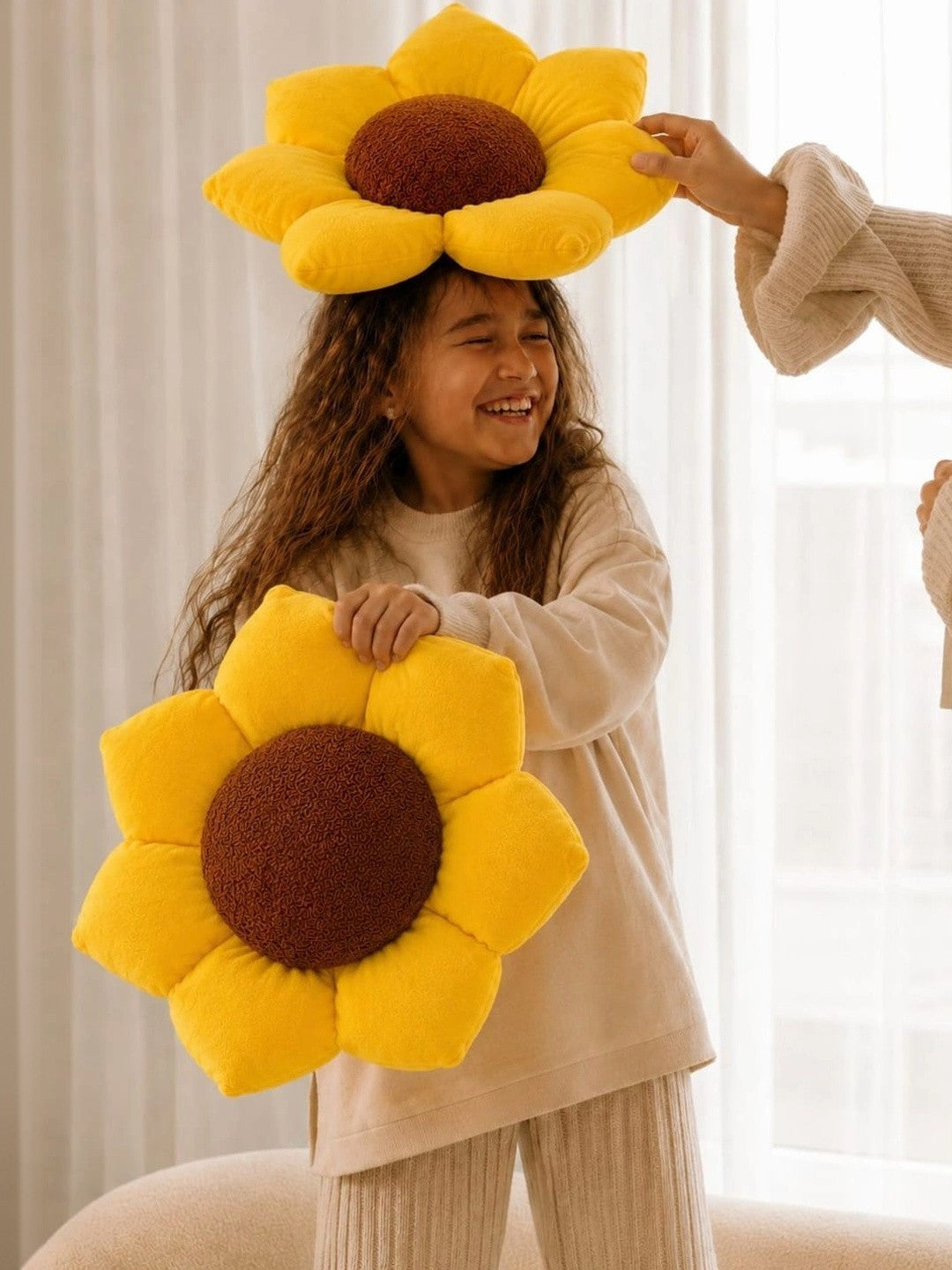 Yellow cotton round cushions, set of 2