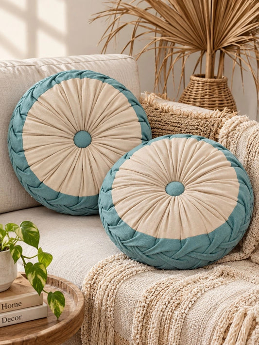 Blue round floor cushions, set of 2