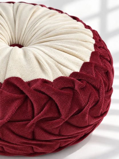 Maroon round floor cushions, set of 2