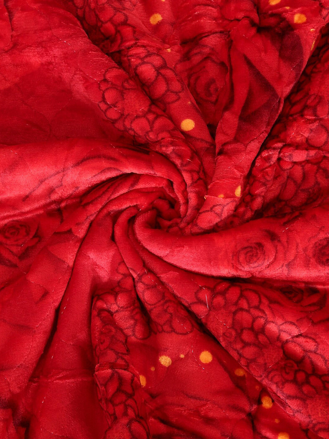 Red floral printed double bed quilt