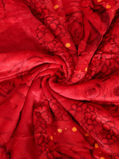 Red floral printed double bed quilt