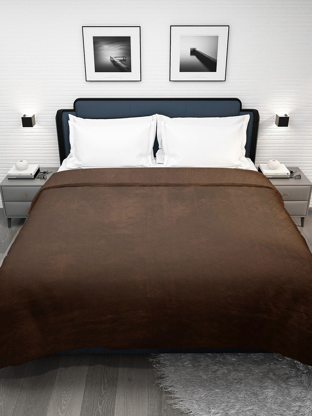 Brown geometric mild winter double bed blanket