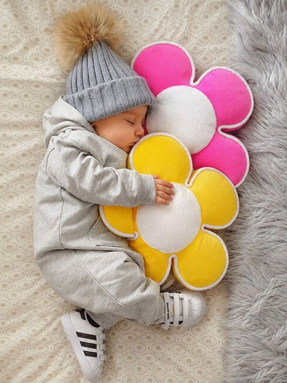 Pink & yellow cotton round cushions, set of 2