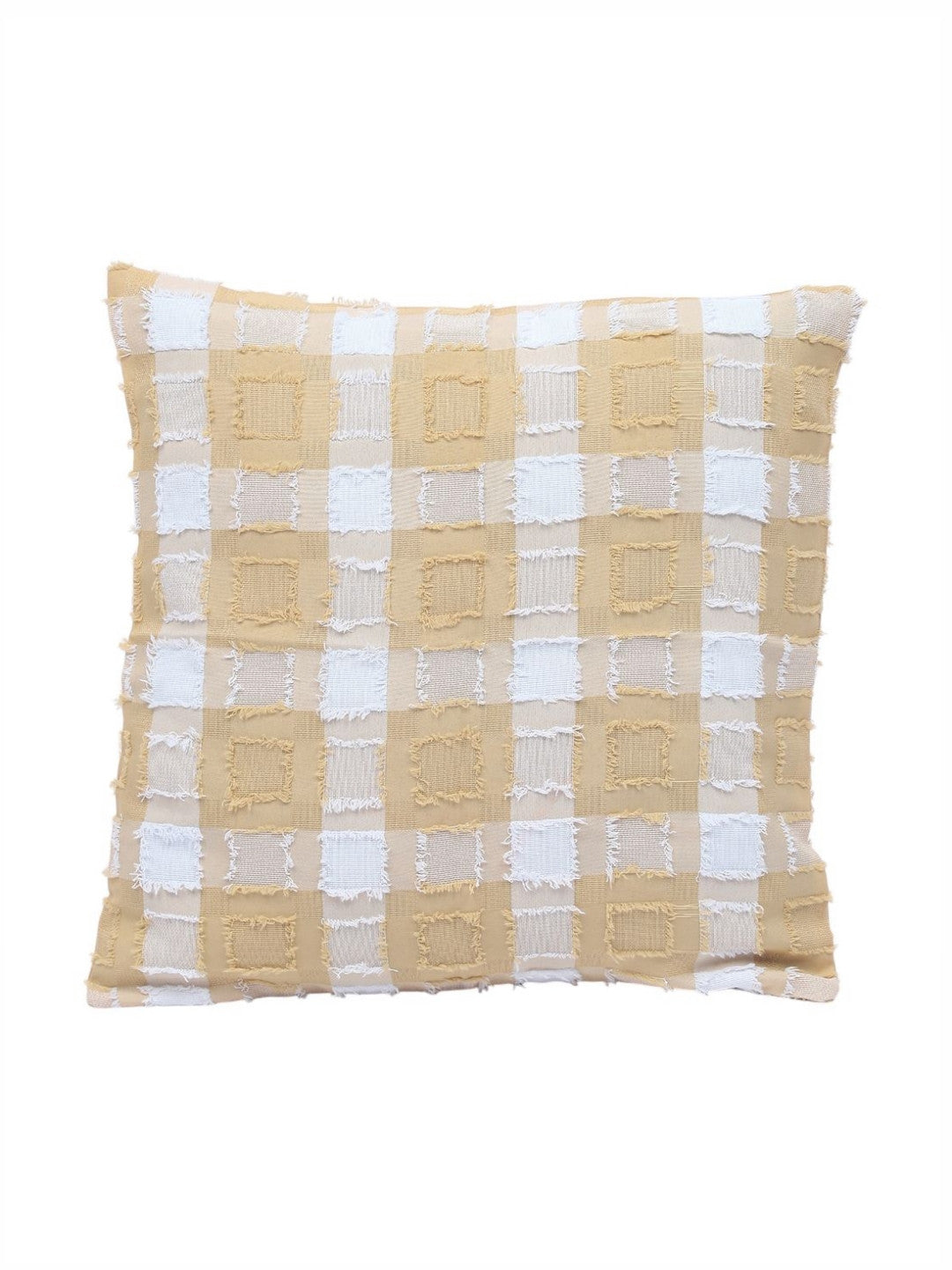 Checked textured cushion covers, set of 2, peach