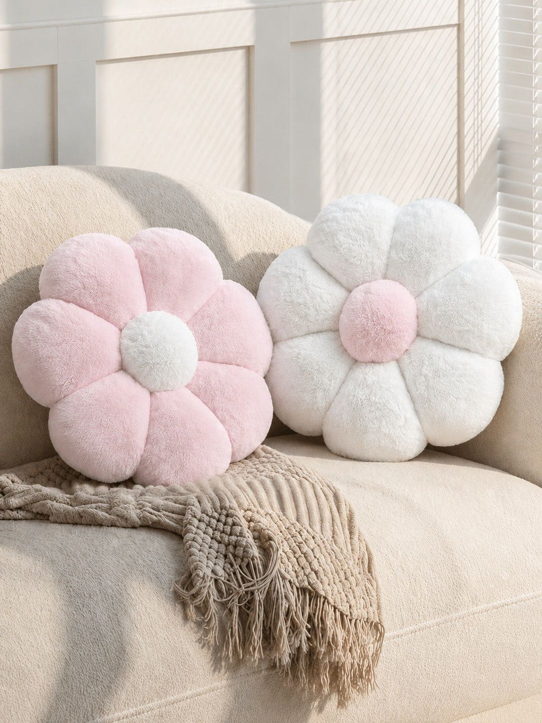 Pink & white cotton pre-filled cushions, set of 2, white & pink