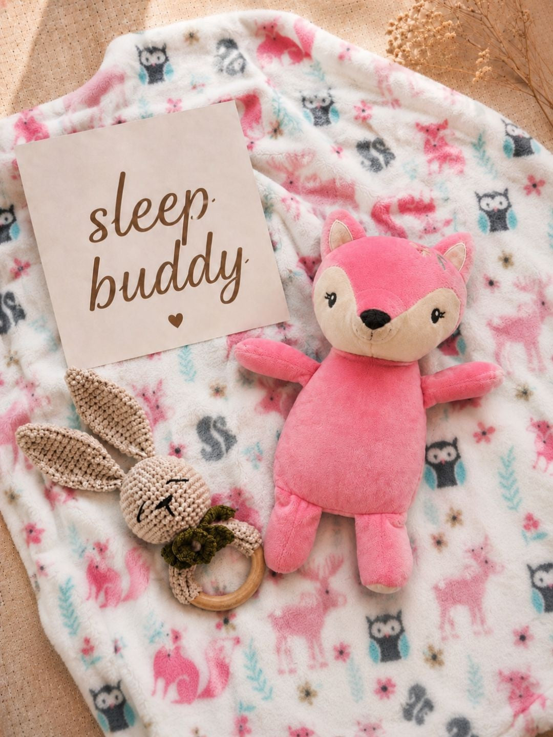 Pink cartoon characters fleece AC room blanket