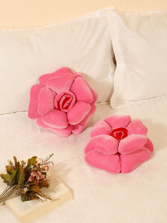 Pink poly cotton round cushions, set of 2