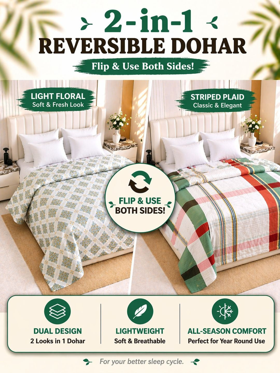 Green & white geometric AC room dohar