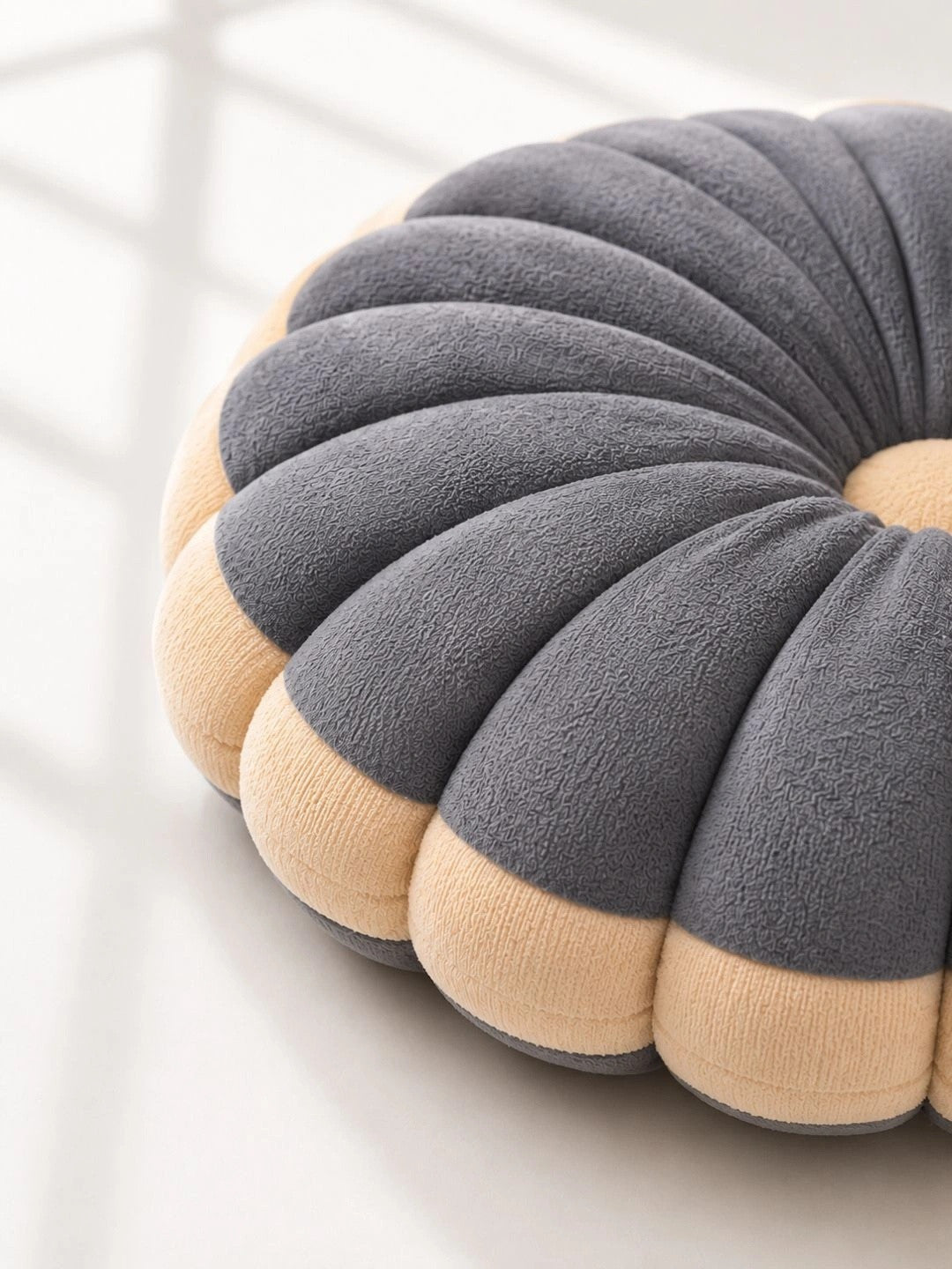 Grey velvet round pleated cushions, set of 2