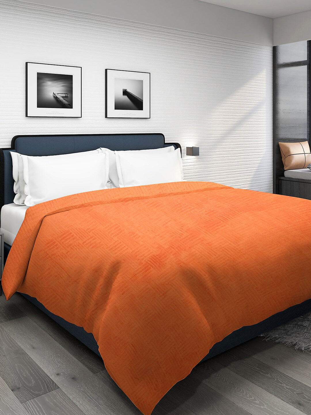 Orange fur geometric mild winter double bed blanket