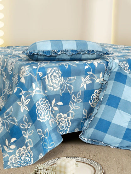 Blue & white floral queen bedsheet