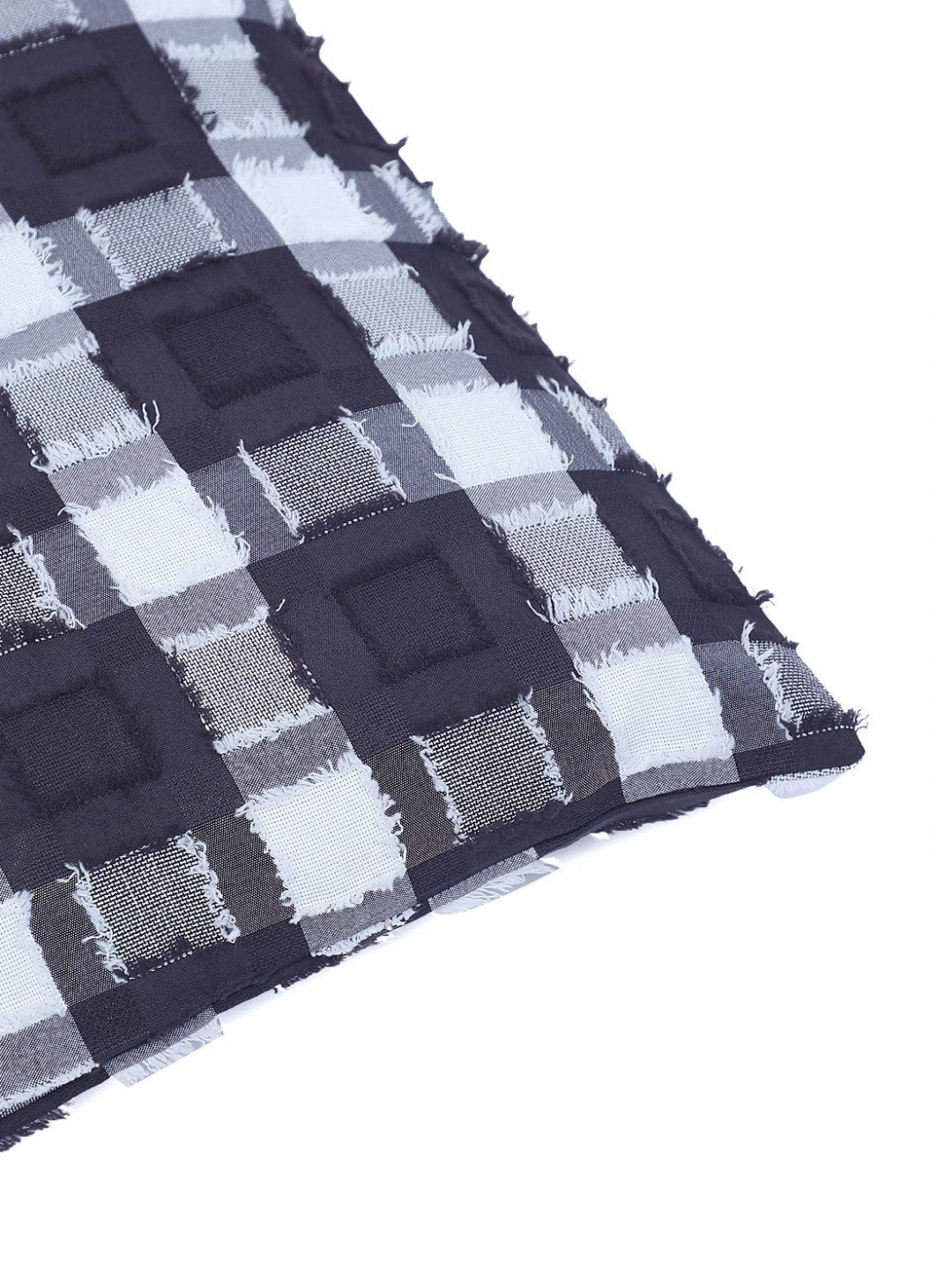 Black checked cotton blend textured square cushion covers, set of 2, black & white
