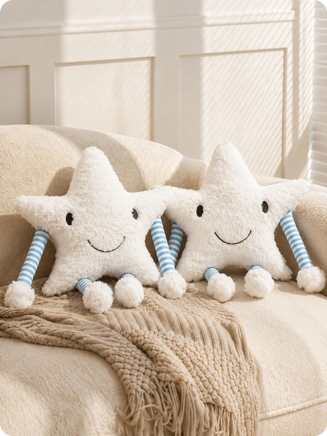 Off white & blue striped cotton pre-filled cushions, set of 2