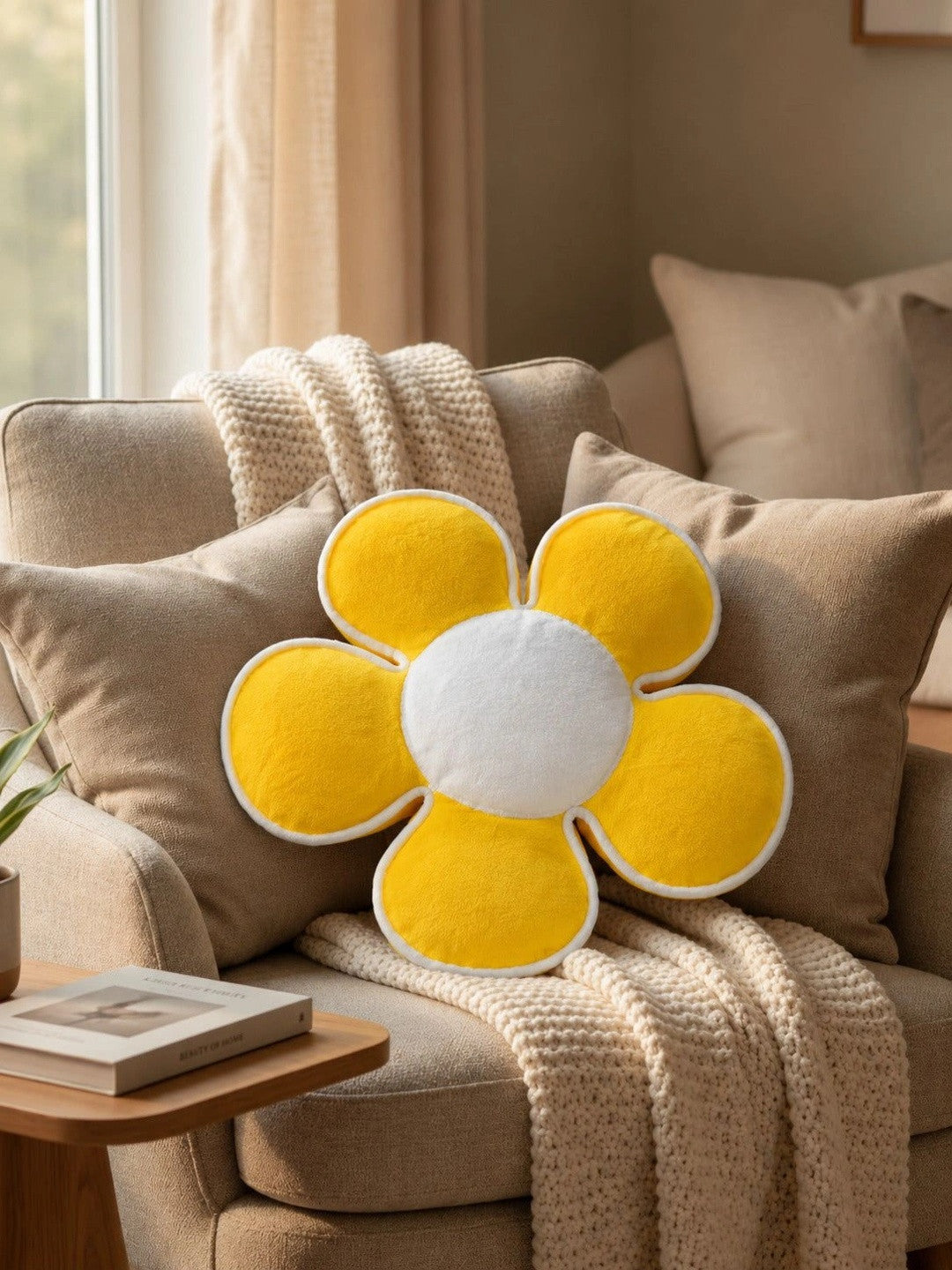 Yellow cotton flower shape cushions