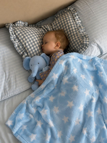 Blue geometric fleece AC room blanket