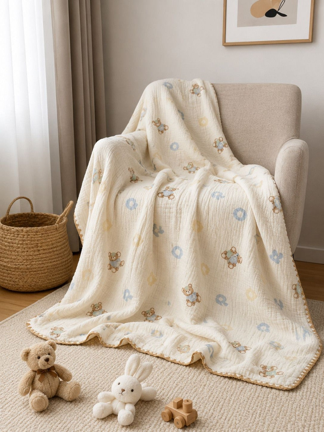 Beige cartoon characters AC room blanket