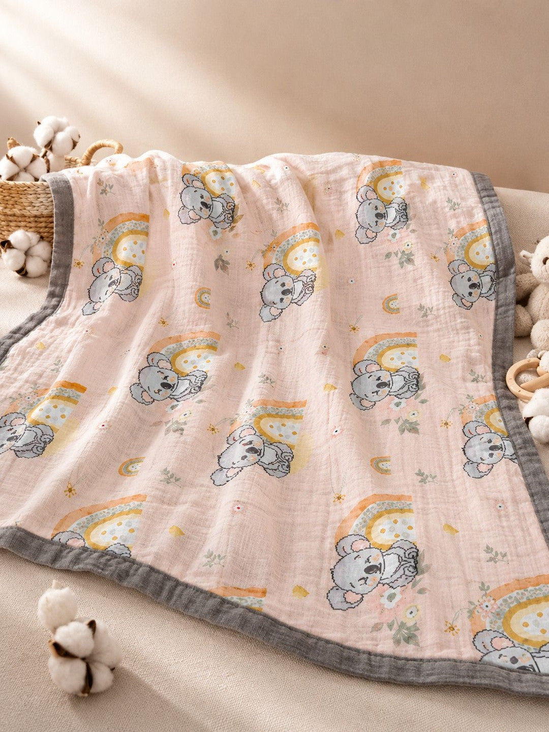Beige cartoon characters AC room blanket