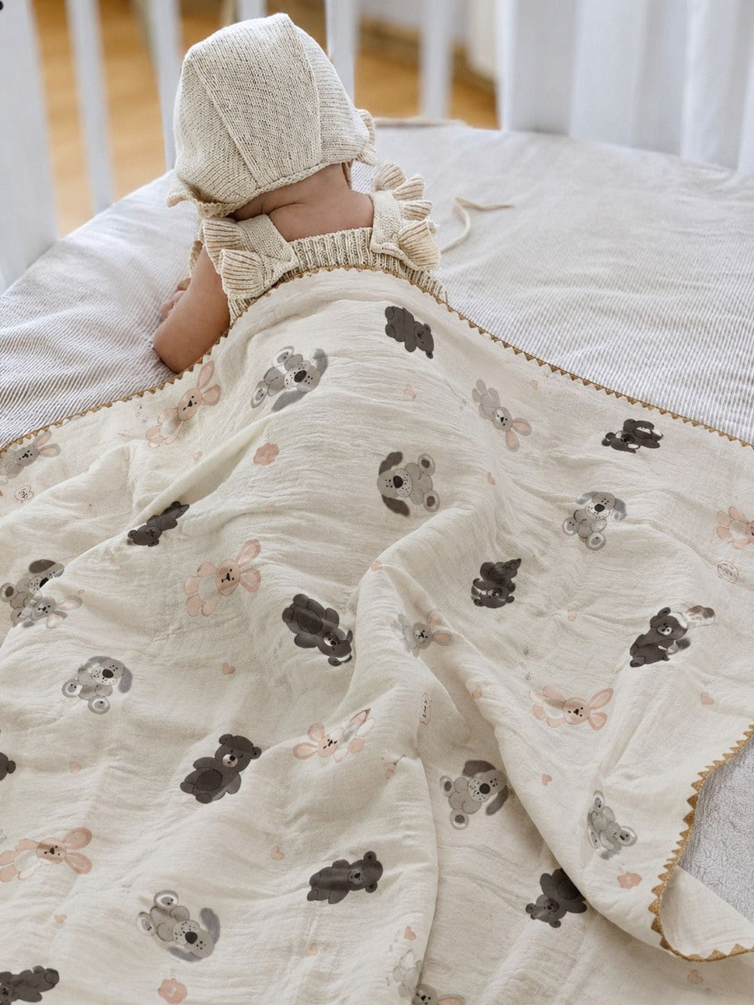 Beige cartoon characters AC room blanket