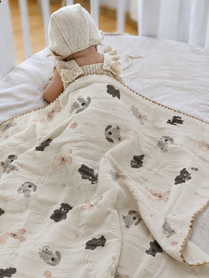 Beige cartoon characters AC room blanket