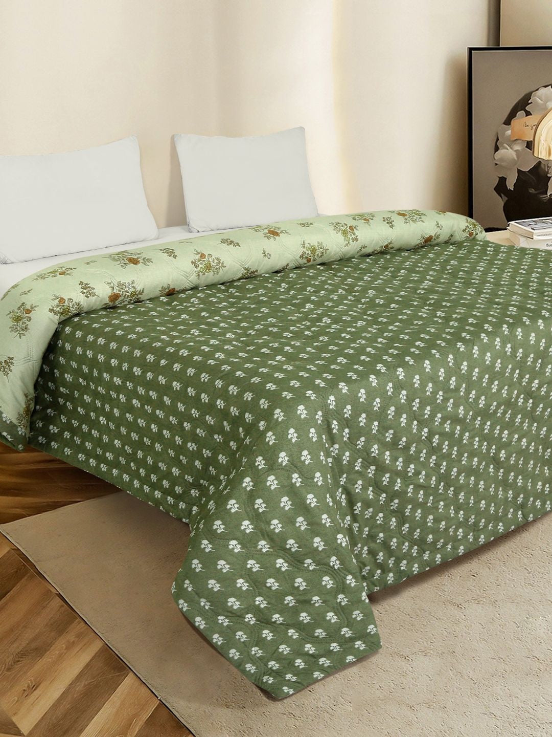 Green floral AC room dohar