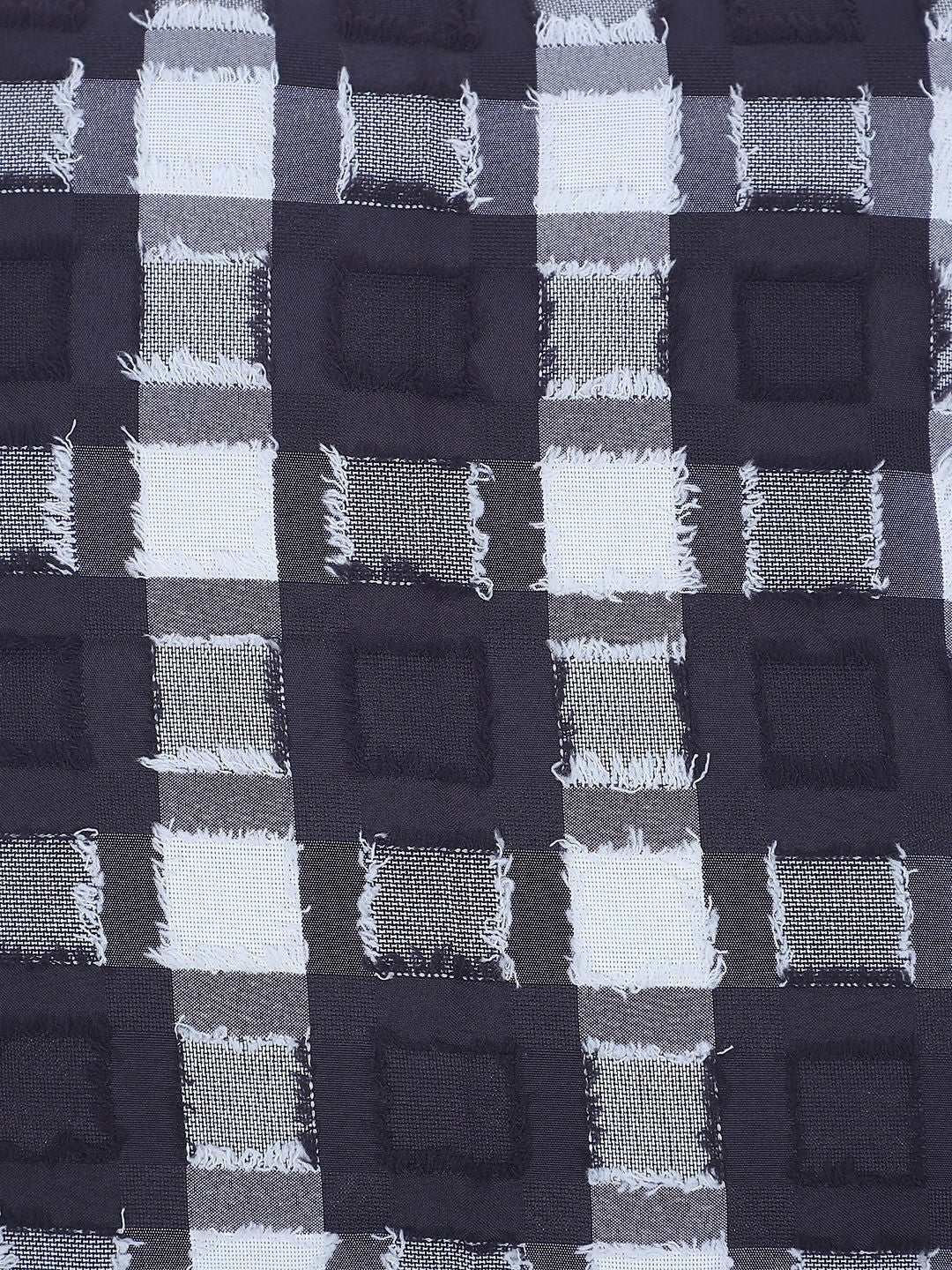 Black checked cotton blend textured square cushion covers, set of 2, black & white