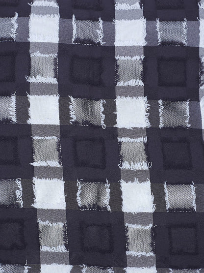 Black checked cotton blend textured square cushion covers, set of 2, black & white