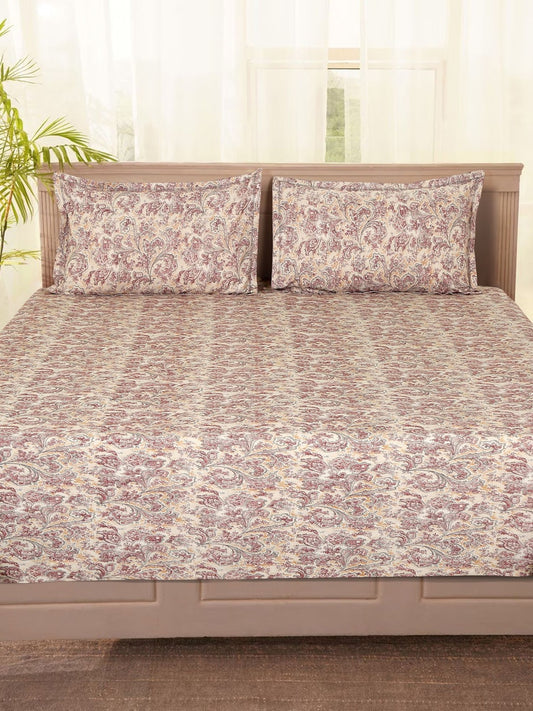 Cream-coloured & pink king bedsheet