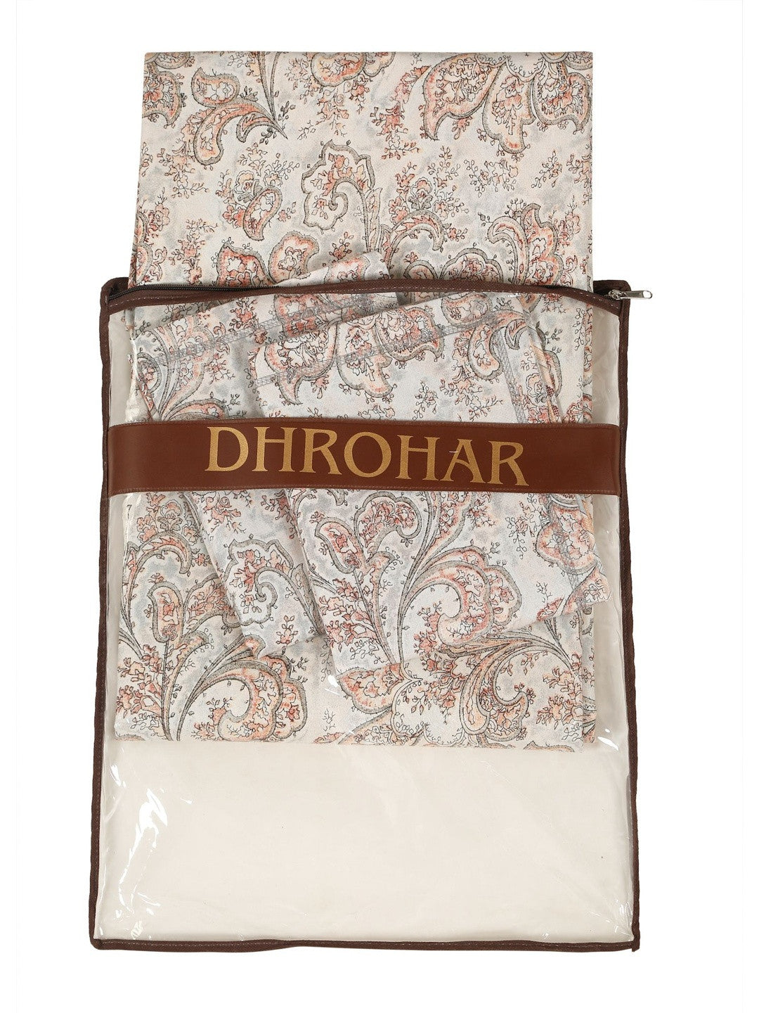 Peach-coloured & beige king bedsheet