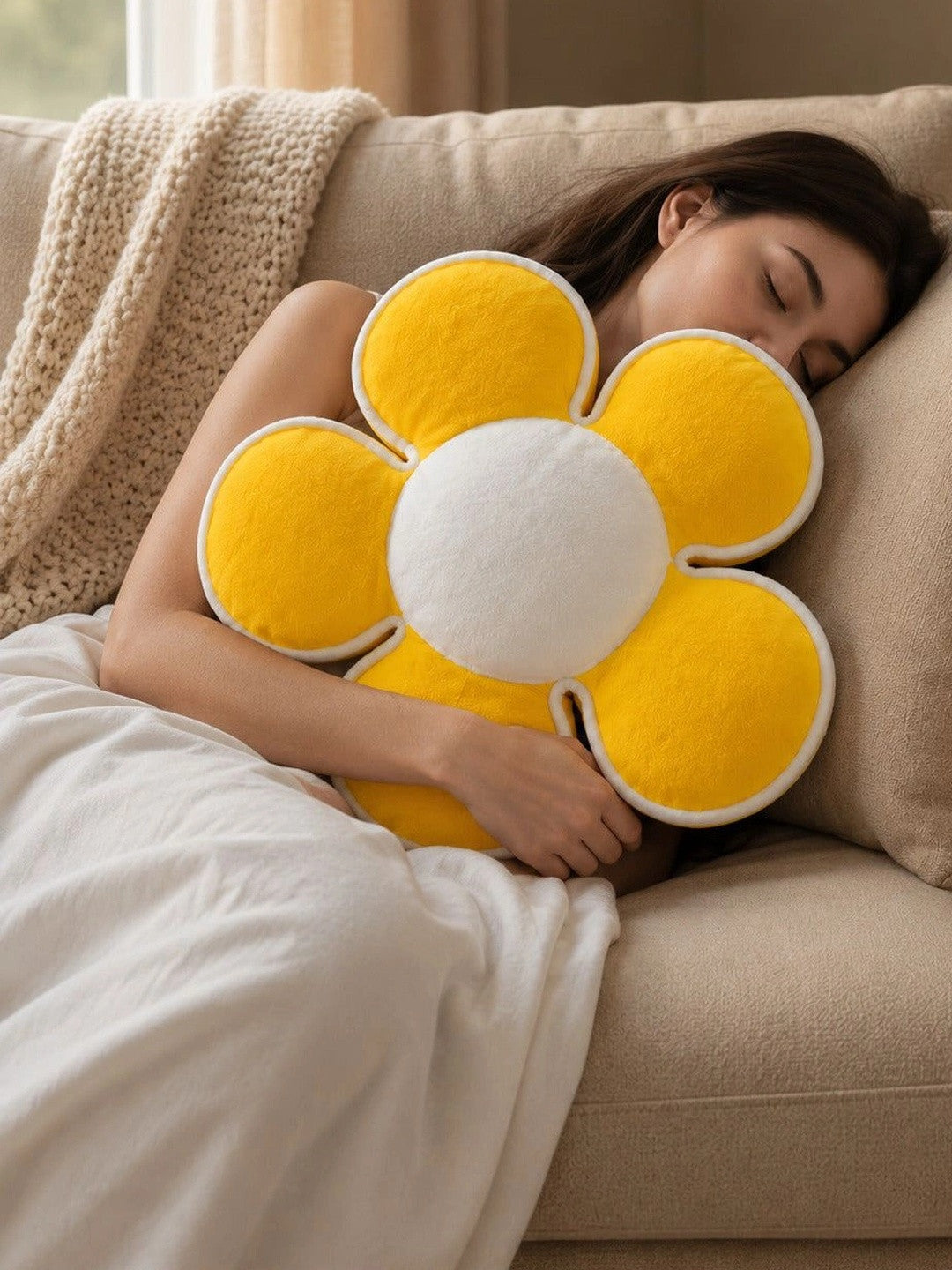 Yellow cotton flower shape cushions