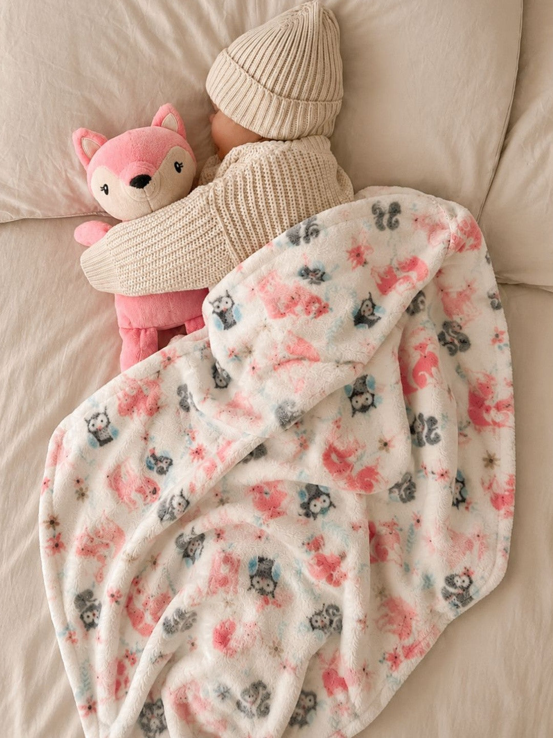 Pink cartoon characters fleece AC room blanket