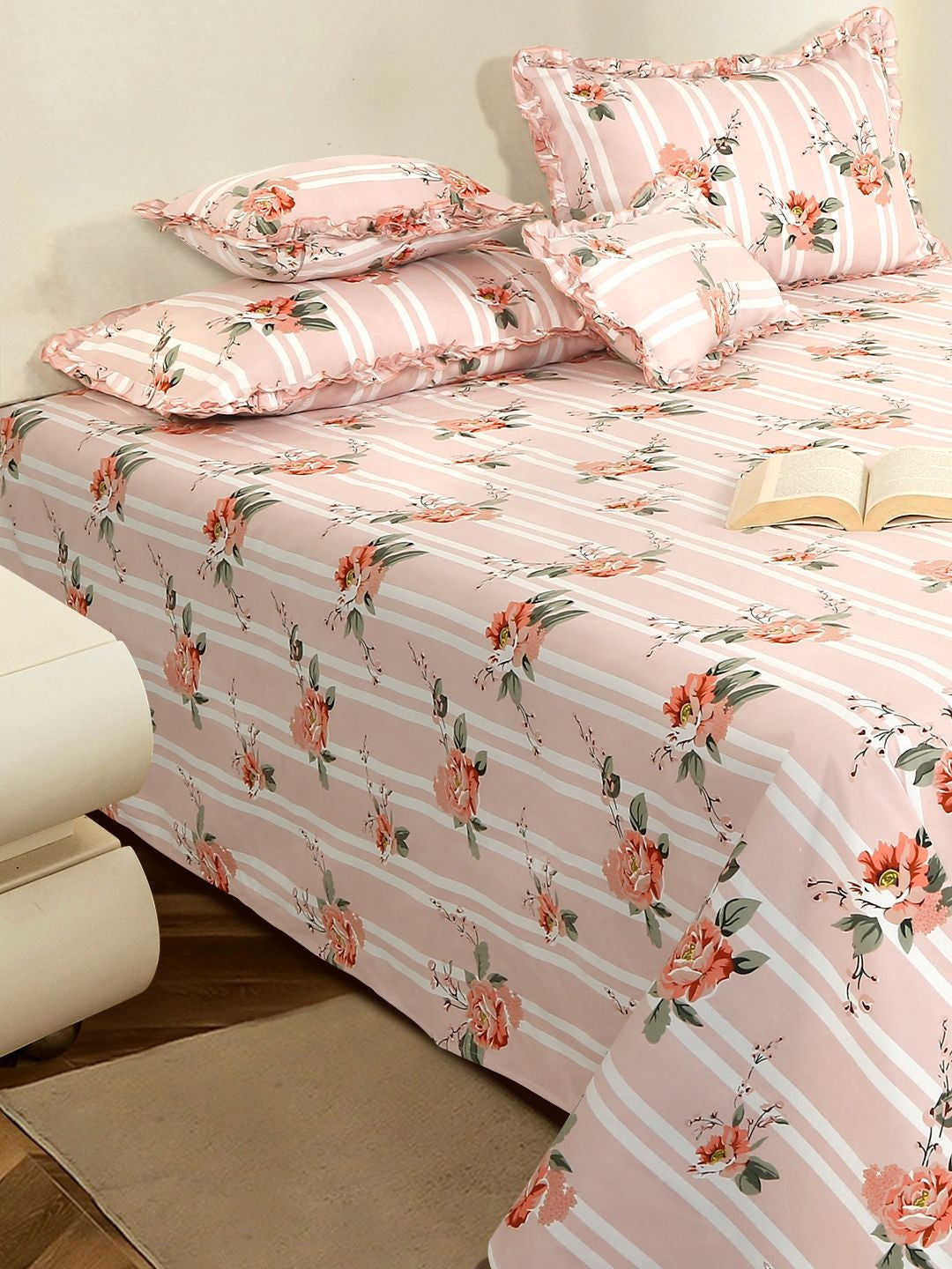 Pink floral queen bedsheet