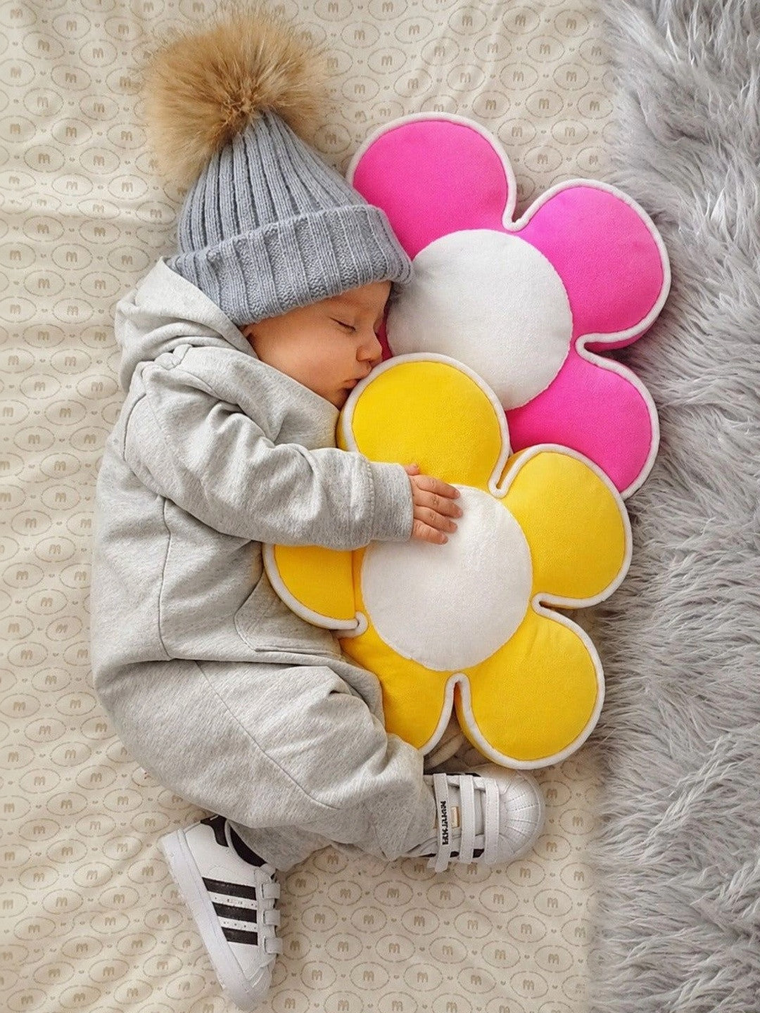 Yellow cotton flower shape cushions