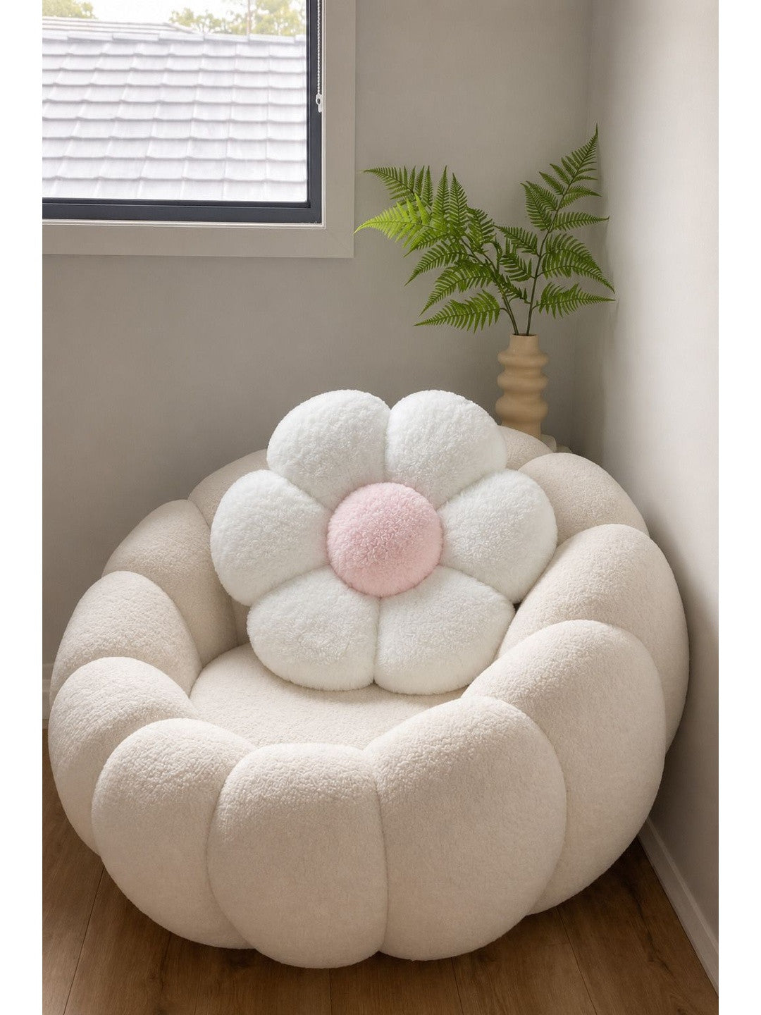 Pink & white cotton pre-filled cushions, set of 2, white & pink