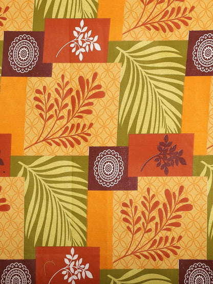 Yellow leaf cotton queen bedsheet, yellow & brown