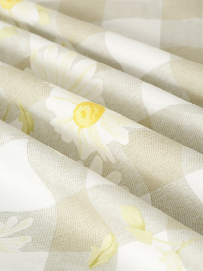 Beige & white floral queen bedsheet